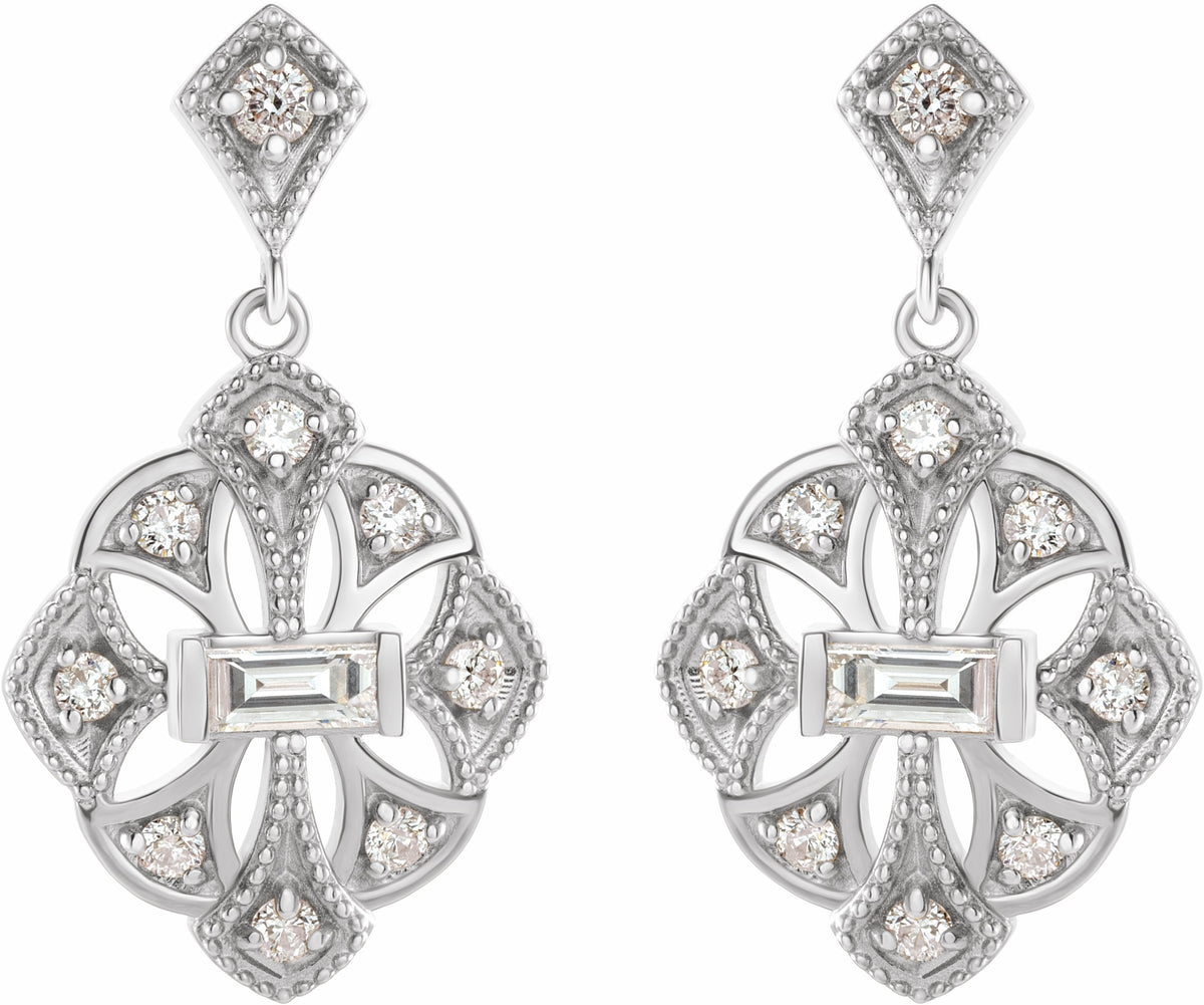 14K White 3/8 CTW Diamond Vintage-Inspired Earrings