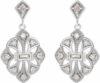 14K White 3/8 CTW Diamond Vintage-Inspired Earrings