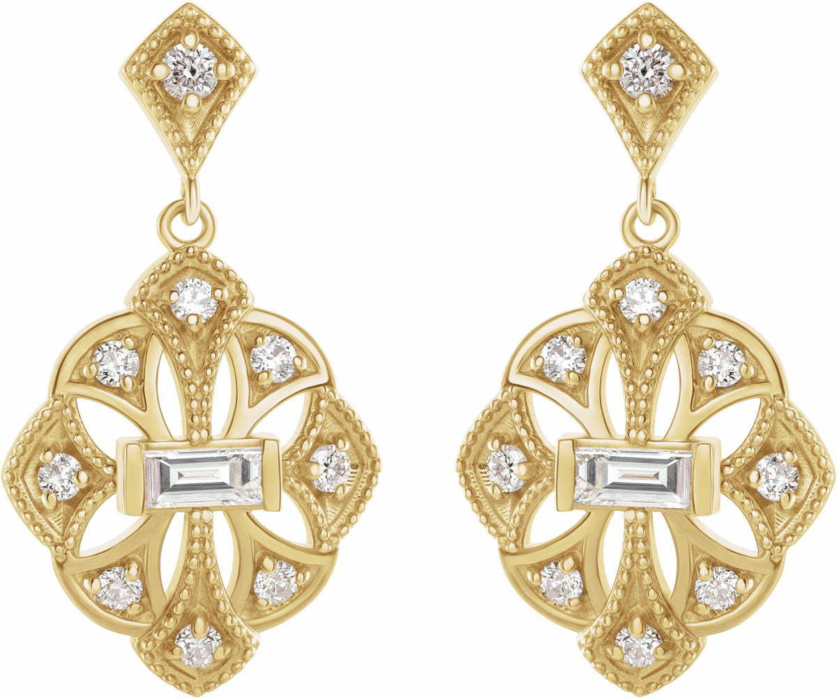 14K Yellow 3/8 CTW Diamond Vintage-Inspired Earrings