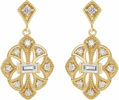 14K Yellow 3/8 CTW Diamond Vintage-Inspired Earrings