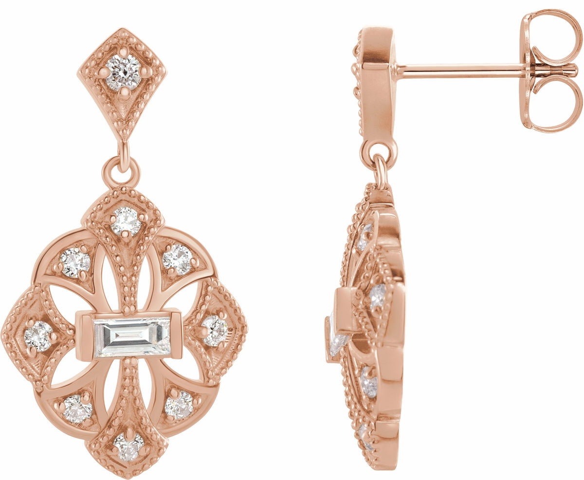 14K Rose 3/8 CTW Diamond Vintage-Inspired Earrings