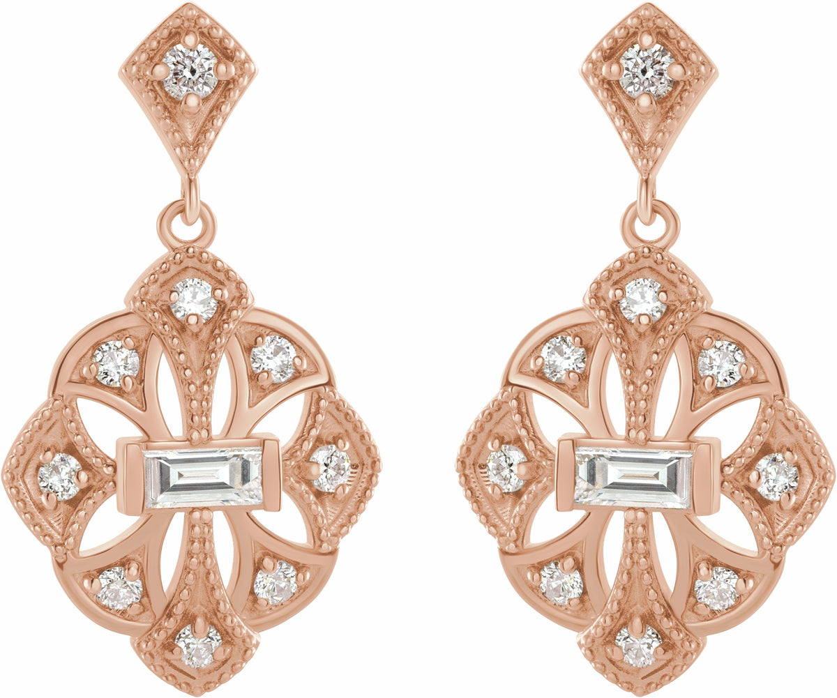 14K Rose 3/8 CTW Diamond Vintage-Inspired Earrings