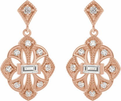 14K Rose 3/8 CTW Diamond Vintage-Inspired Earrings