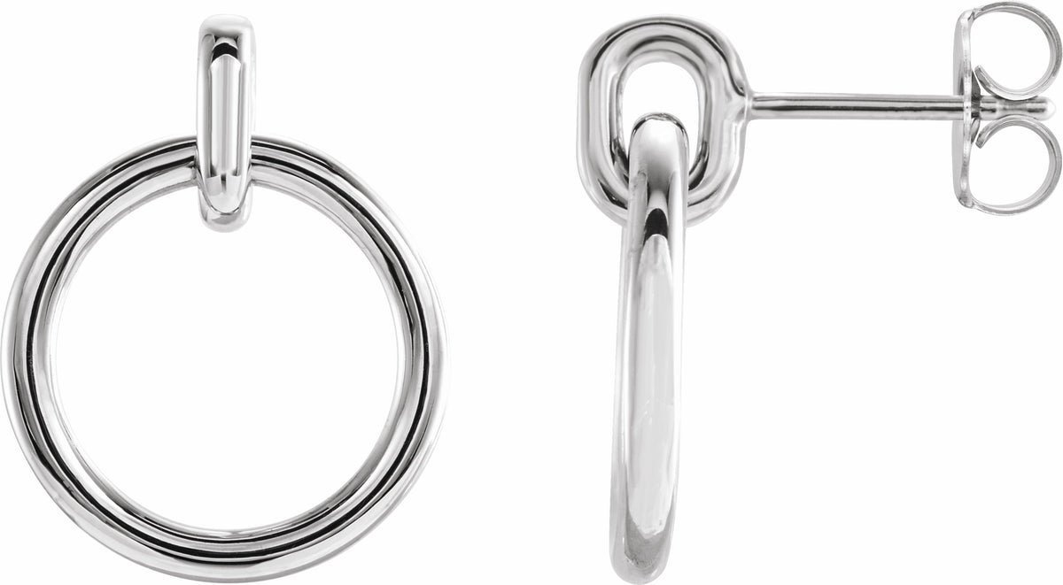 14K White Circle Dangle Earrings