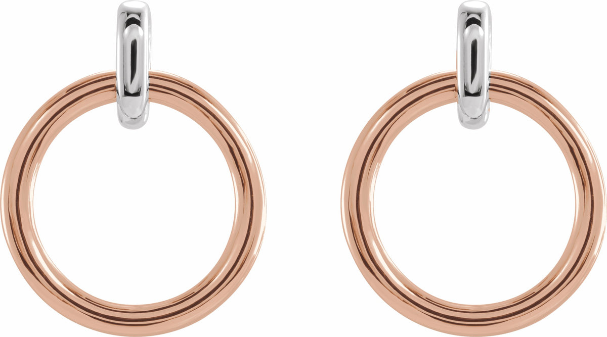 14K White & Rose Circle Dangle Earrings