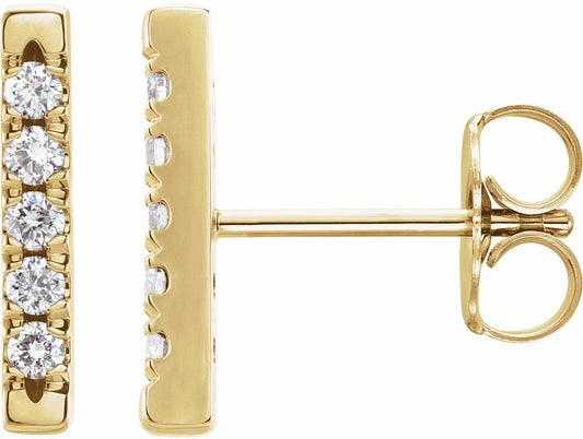 14K Yellow 1/8 CTW Diamond French-Set Bar Earrings