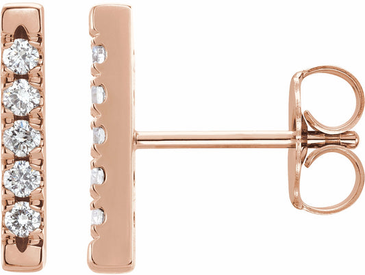 14K Rose 1/8 CTW Diamond French-Set Bar Earrings