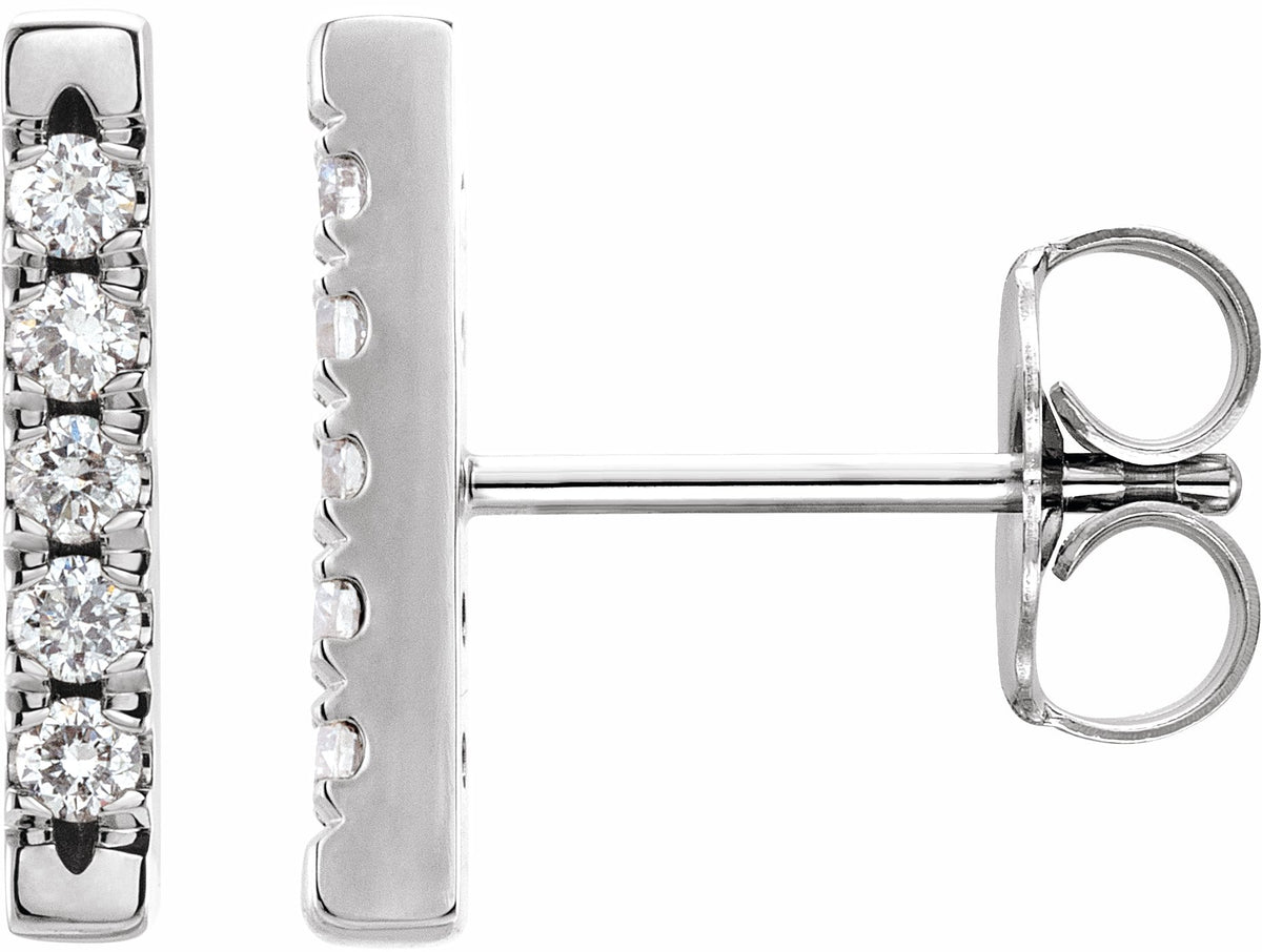 Platinum 1/8 CTW Diamond French-Set Bar Earrings