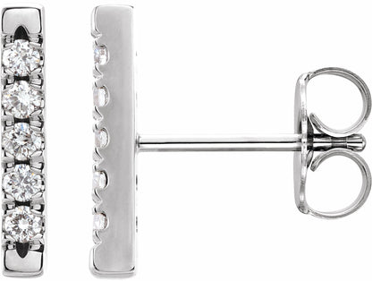 Platinum 1/8 CTW Diamond French-Set Bar Earrings