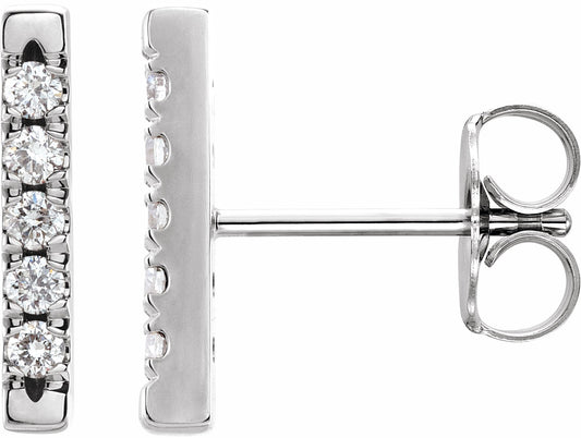 Platinum 1/8 CTW Diamond French-Set Bar Earrings