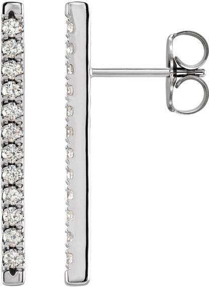 14K White 1/3 CTW Diamond French-Set Bar Earrings
