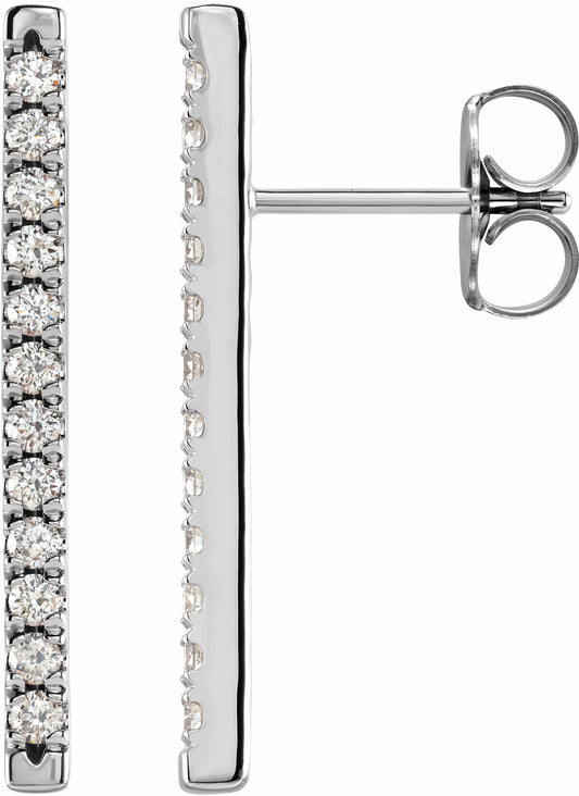 14K White 1/3 CTW Diamond French-Set Bar Earrings