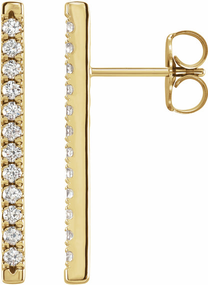 14K Yellow 1/3 CTW Diamond French-Set Bar Earrings