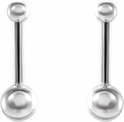 14K White Bar & Ball Earrings