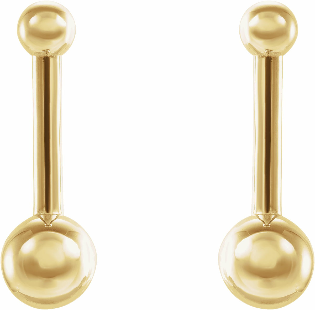 14K Yellow Bar & Ball Earrings
