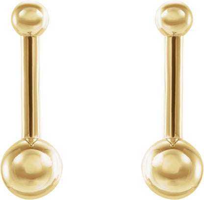 14K Yellow Bar & Ball Earrings