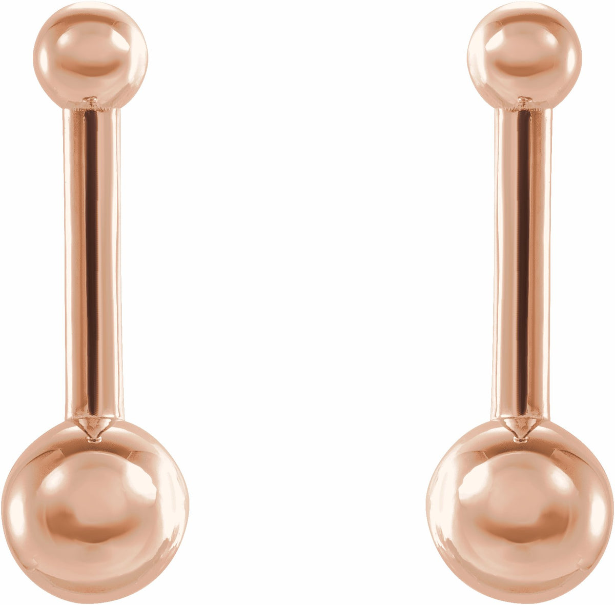 14K Rose Bar & Ball Earrings