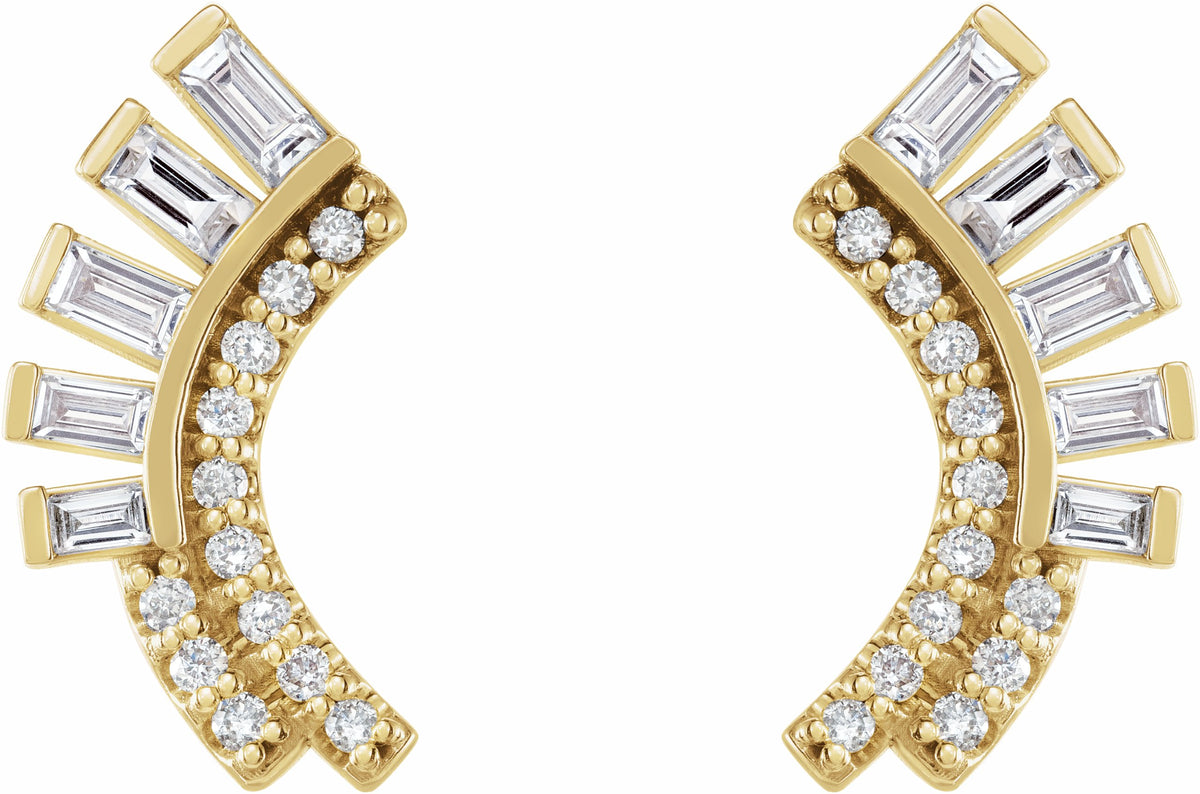 14K Yellow 1/3 CTW Diamond Curved Fan Earrings