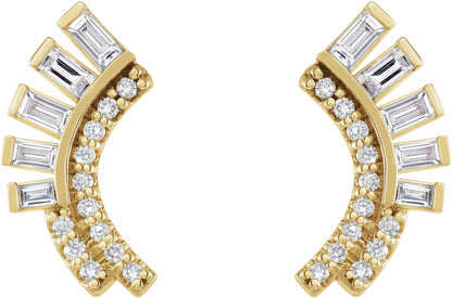 14K Yellow 1/3 CTW Diamond Curved Fan Earrings