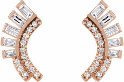 14K Rose 1/3 CTW Diamond Curved Fan Earrings