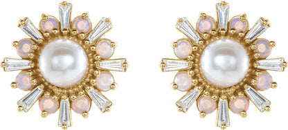 14K Yellow Akoya Pearl, White Opal & 1/6 CTW Diamond Earrings