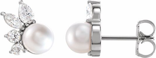 14K White Akoya Cultured Pearl & 1/2 CTW Diamond Earrings