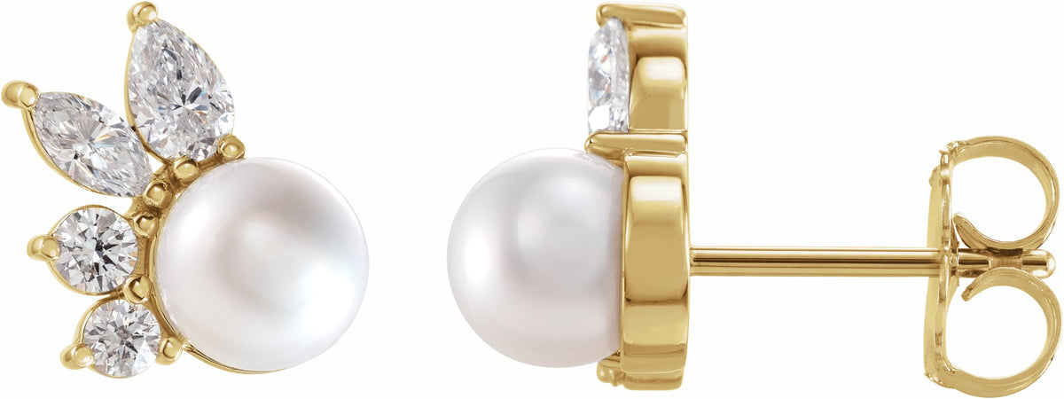 14K Yellow Akoya Cultured Pearl & 1/2 CTW Diamond Earrings