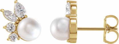 14K Yellow Akoya Cultured Pearl & 1/2 CTW Diamond Earrings