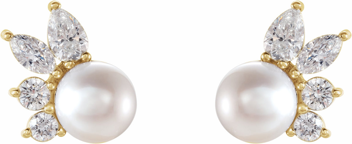 14K Yellow Akoya Cultured Pearl & 1/2 CTW Diamond Earrings