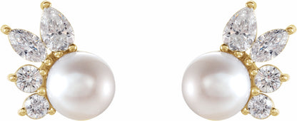 14K Yellow Akoya Cultured Pearl & 1/2 CTW Diamond Earrings