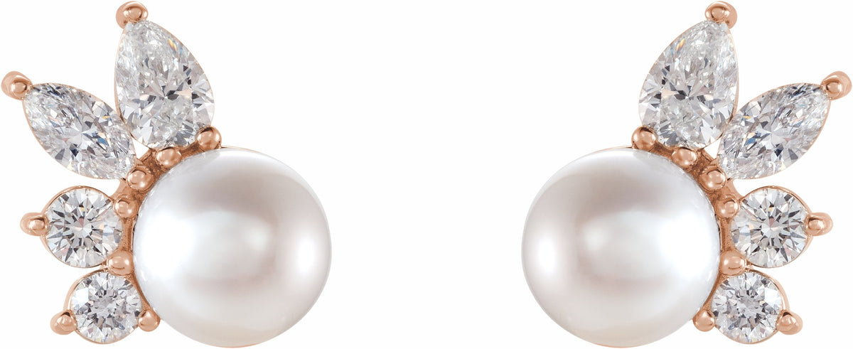 14K Rose Akoya Cultured Pearl & 1/2 CTW Diamond Earrings