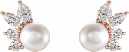 14K Rose Akoya Cultured Pearl & 1/2 CTW Diamond Earrings