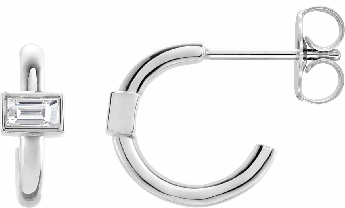 14K White 1/5 CTW Diamond J-Hoop Earrings