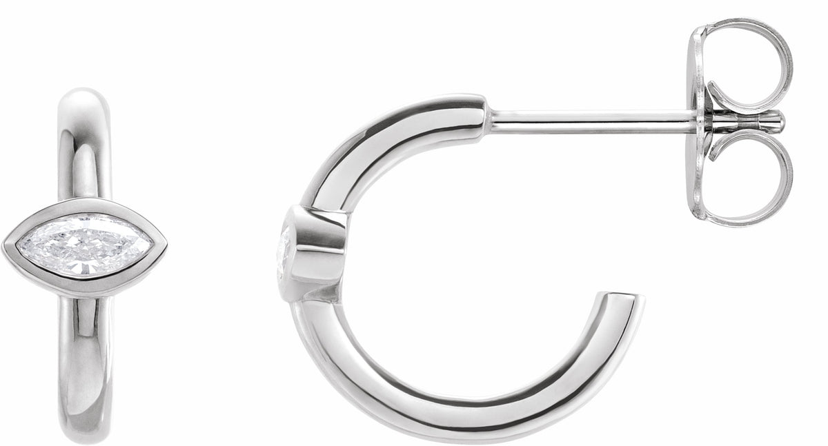 14K White 1/8 CTW Diamond Hoop Earrings