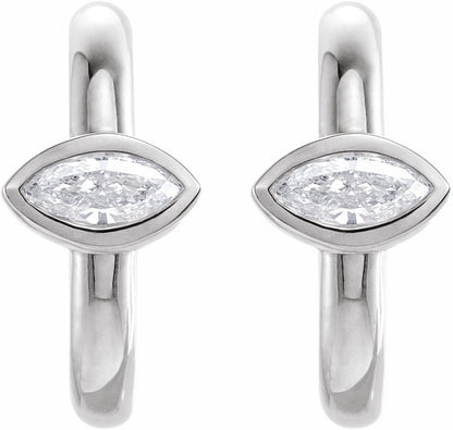 14K White 1/8 CTW Diamond Hoop Earrings