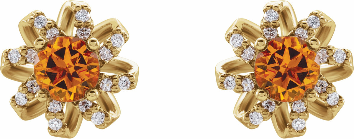 14K Yellow Citrine & 1/6 CTW Diamond Halo-Style Earrings