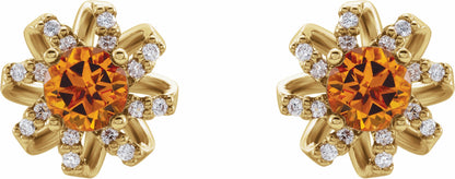 14K Yellow Citrine & 1/6 CTW Diamond Halo-Style Earrings