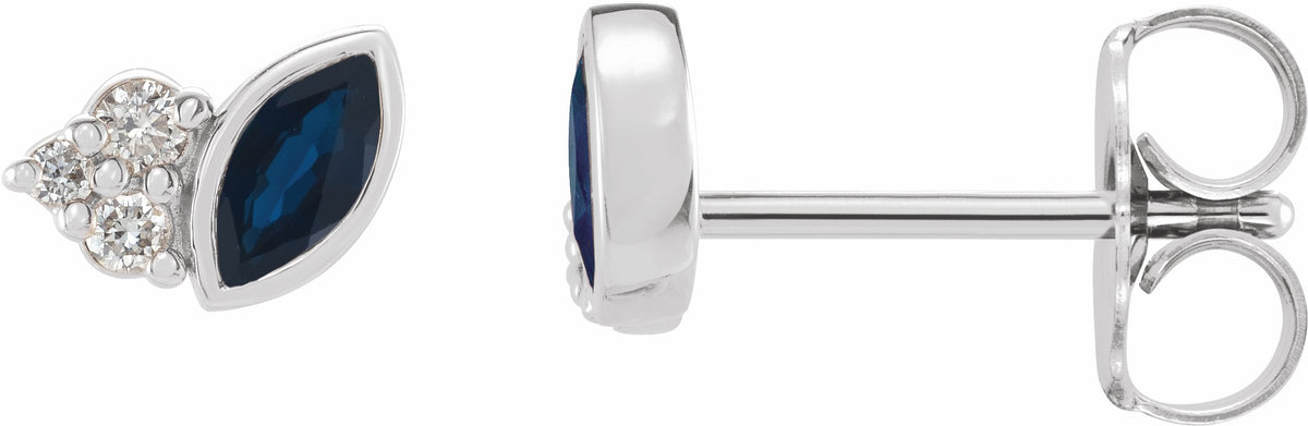 14K White Blue Sapphire & .05 CTW Diamond Earrings