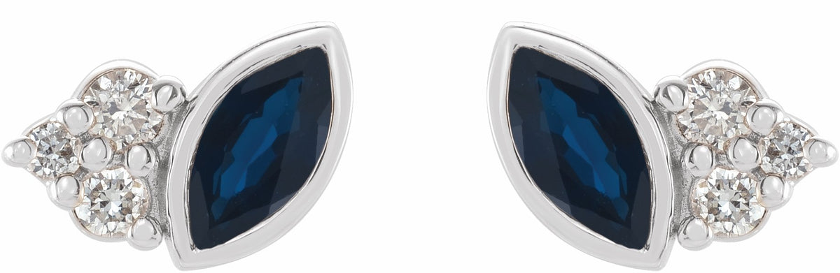 14K White Blue Sapphire & .05 CTW Diamond Earrings