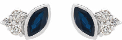 14K White Blue Sapphire & .05 CTW Diamond Earrings