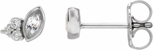 14K White Sapphire & .05 CTW Diamond Earrings