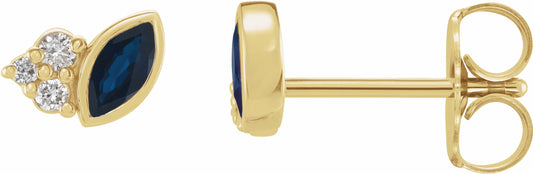 14K Yellow Blue Sapphire & .05 CTW Diamond Earrings