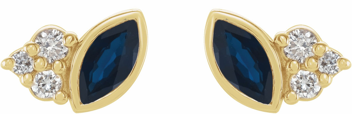 14K Yellow Blue Sapphire & .05 CTW Diamond Earrings