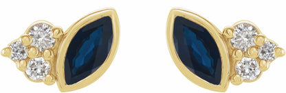 14K Yellow Blue Sapphire & .05 CTW Diamond Earrings