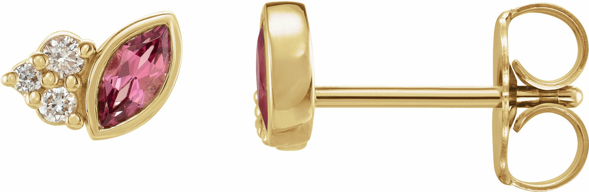 14K Yellow Pink Tourmaline & .05 CTW Diamond Earrings