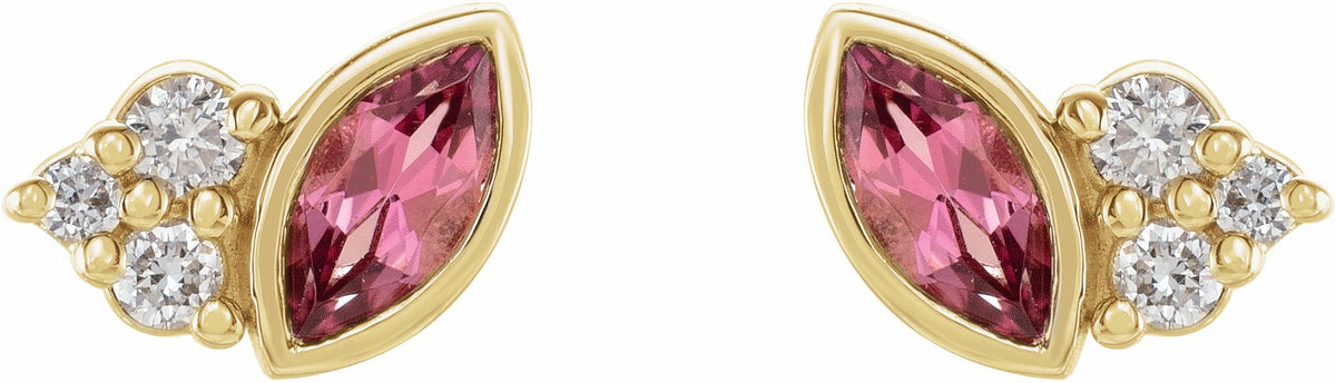 14K Yellow Pink Tourmaline & .05 CTW Diamond Earrings