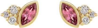 14K Yellow Pink Tourmaline & .05 CTW Diamond Earrings