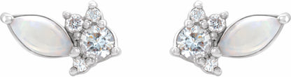 14K White Australian Opal & 1/6 CTW Diamond Cluster Earrings