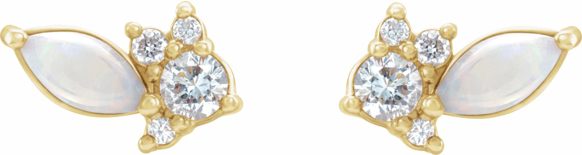14K Yellow Australian Opal & 1/6 CTW Diamond Cluster Earrings