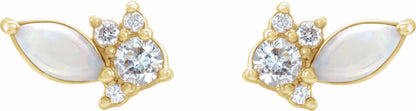 14K Yellow Australian Opal & 1/6 CTW Diamond Cluster Earrings